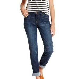 Kut from the Kloth Katy Mid Rise Whiskered Denim Boyfriend Jeans Blue Women's 4